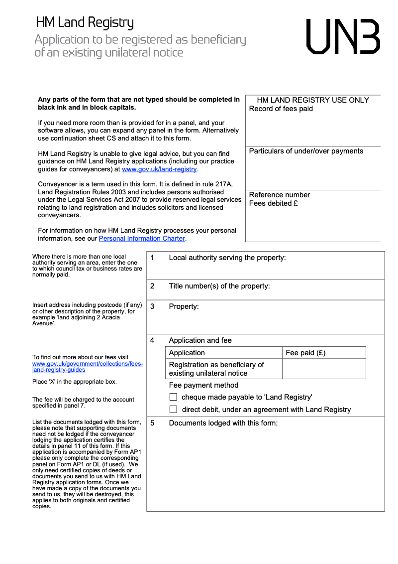 UN3X Application to be registered as beneficiary of an existing unilateral notice Word Version preview