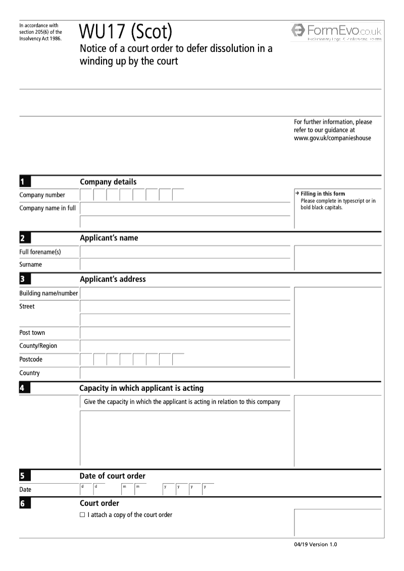 WU17 Scot Notice of a Court Order to Defer Dissolution in a Winding Up by the Court preview